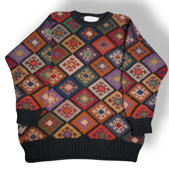 Vintage 90s Peruvian Connection Alpaca Sweater Burgundy Diamond Loose Knit Small - Picture 10 of 11